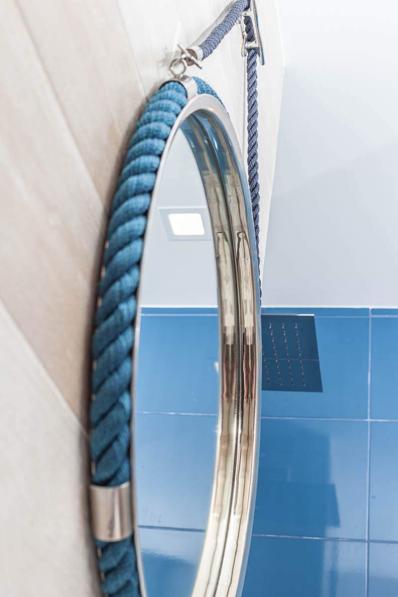 Nautical Round Wall Mirror - Blue Bathroom Hanging Mirror | Perfect Yacht Decor & Father's Day Gift for Dad | Ideal for Coastal Home Decor, Boat Cabins & Bathroom Vanities