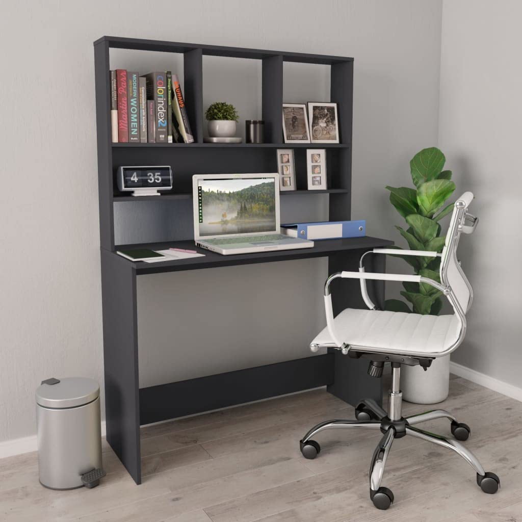 vidaXL Computer Desk with Bookshelves - Home Office Desk with Storage, Gray Engineered Wood - Perfect for Living Room, Bedroom & Small Space Workstations