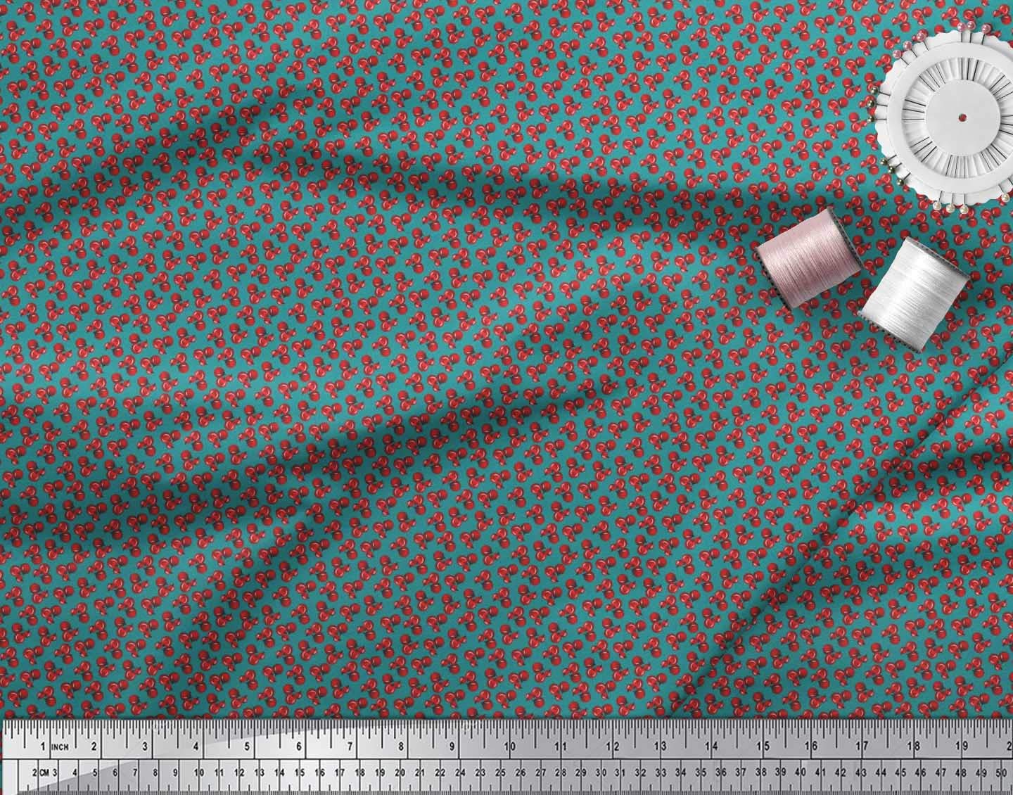 Soimoi Green Silk Fabric by The Yard - 42 Inch Wide - Red Berries Fruit Print Shirting Material for Dresses, Blouses & DIY Sewing Projects - Fruity Delight Design