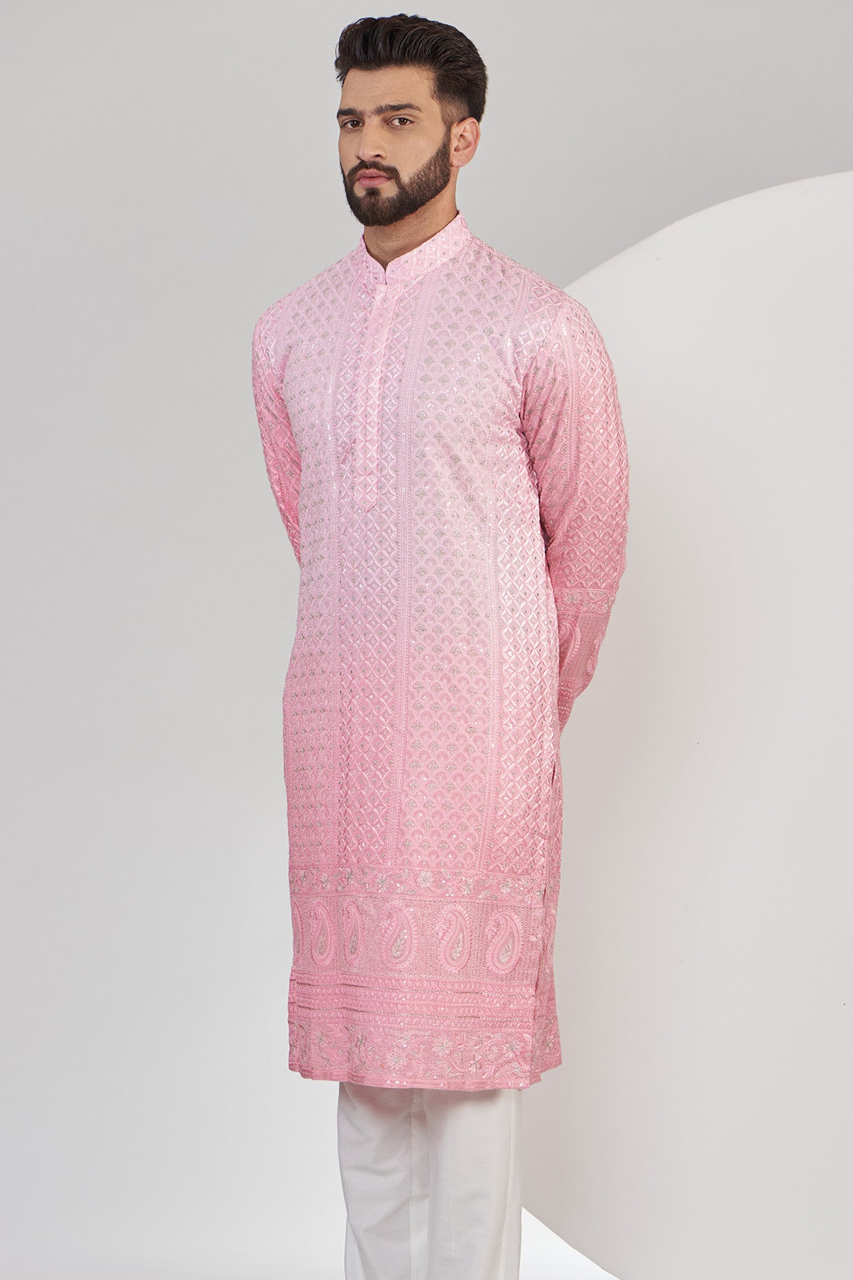 Elegant Light Pink Ombre Chikankari Kurta for Women | Traditional Indian Embroidered Tunic | Perfect for Festivals, Weddings & Casual Wear