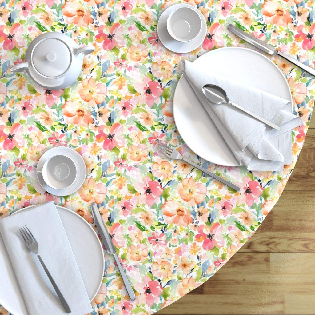 Custom Floral Love Print Cotton Sateen Tablecloth 70