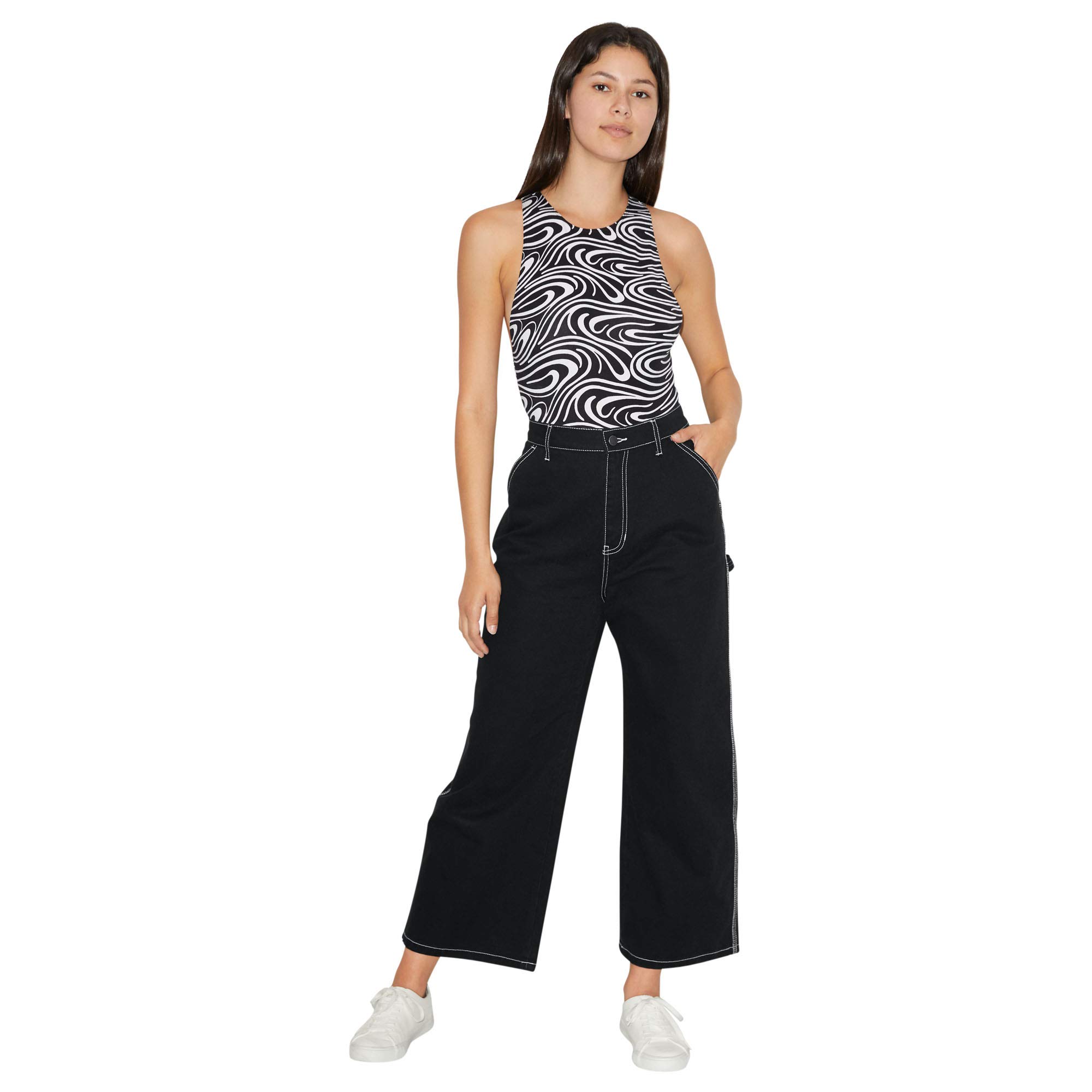 American Apparel Women's High Waisted Crop Carpenter Jeans - Distressed Denim Pants for Casual Wear & Street Style Outfits