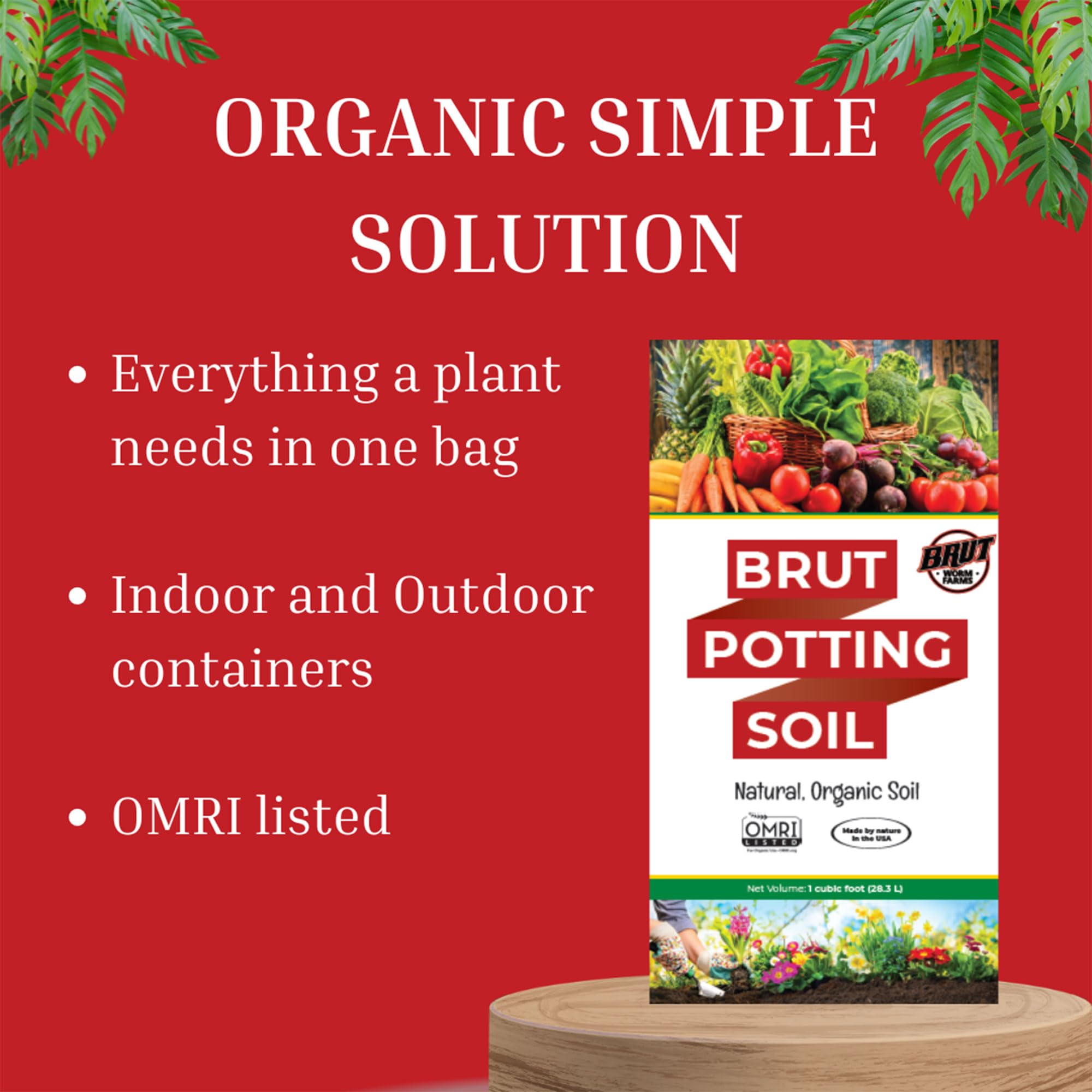 Brut Organic Potting Soil 1 Cubic Foot - Nutrient Rich Plant Soil for Indoor & Outdoor Container Plants - All-in-One Growing Medium for Flowers, Vegetables & Herbs (6 Pack) - Perfect for Home Gardening, Balcony Planters & Raised Beds