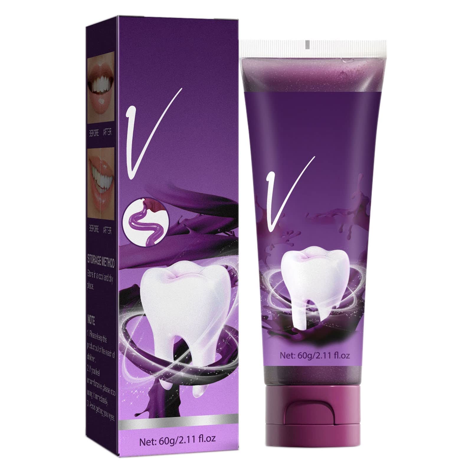 Purple Tone Brightening Toothpaste - Whitens Yellow Teeth, Removes Stains & Bad Breath for Fresh Clean Mouth | 5 Minute Teeth Whitening System | Perfect for Daily Use, Travel & Gifting