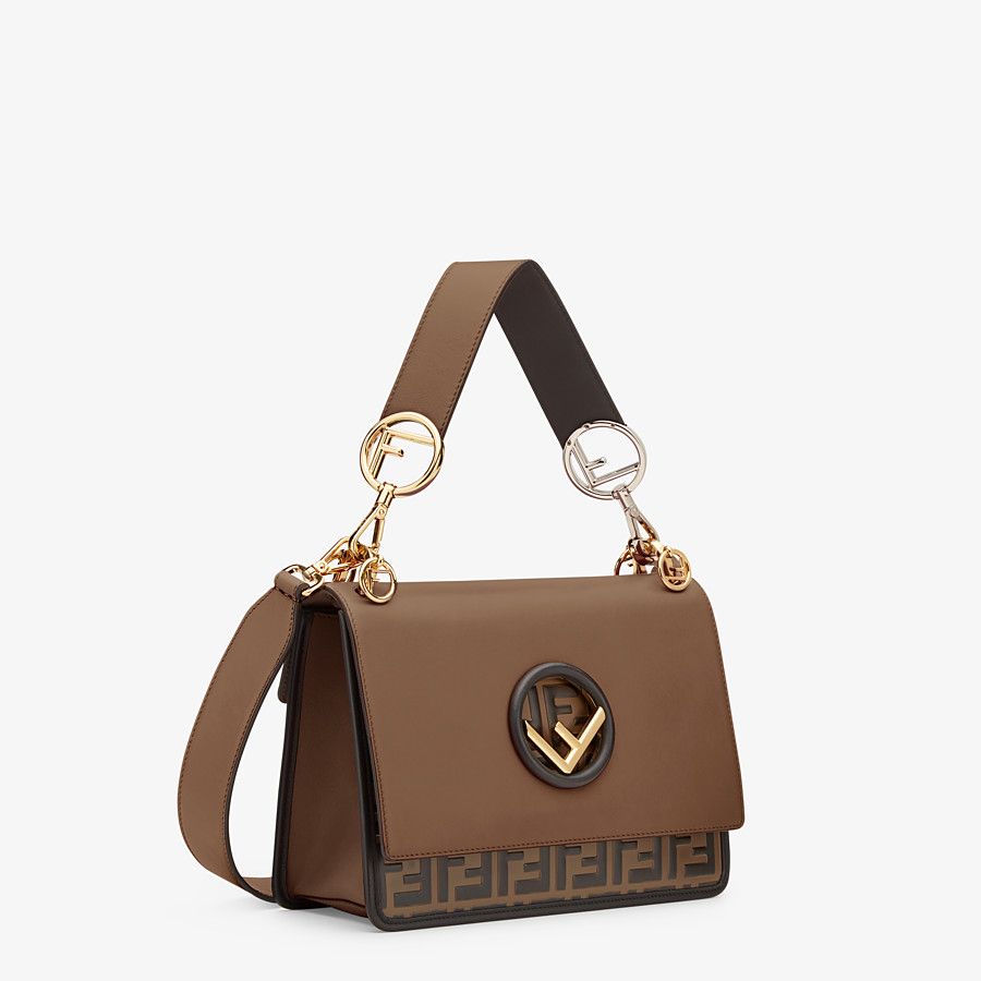 Fendi Kan I F Brown Leather Shoulder Bag for Women - Luxury Designer Handbag for Work, Travel & Everyday Use