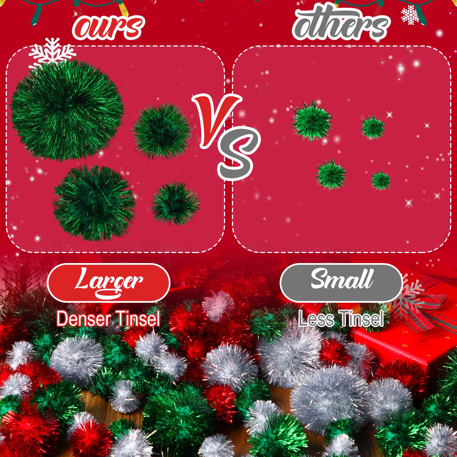 150 Pcs Large Glitter Tinsel Pom Poms (2.5
