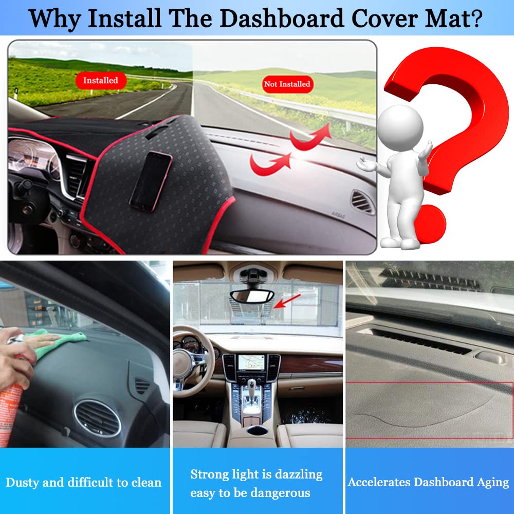 Custom Fit Dashboard Cover Mat for 2014-2017 Honda Accord - Anti-Slip Center Console Protector with Red Edge Trim | Perfect for Sun Protection & Interior Decoration