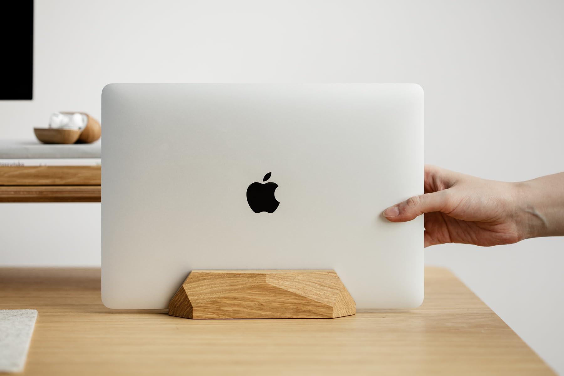 Premium Oak Wood Vertical Laptop Stand - Adjustable Wooden Desktop Dock for MacBook Pro/Air, iPad & All Laptops | Handcrafted Computer Holder | Perfect for Home Office, Workspace & Minimalist Desk Setup