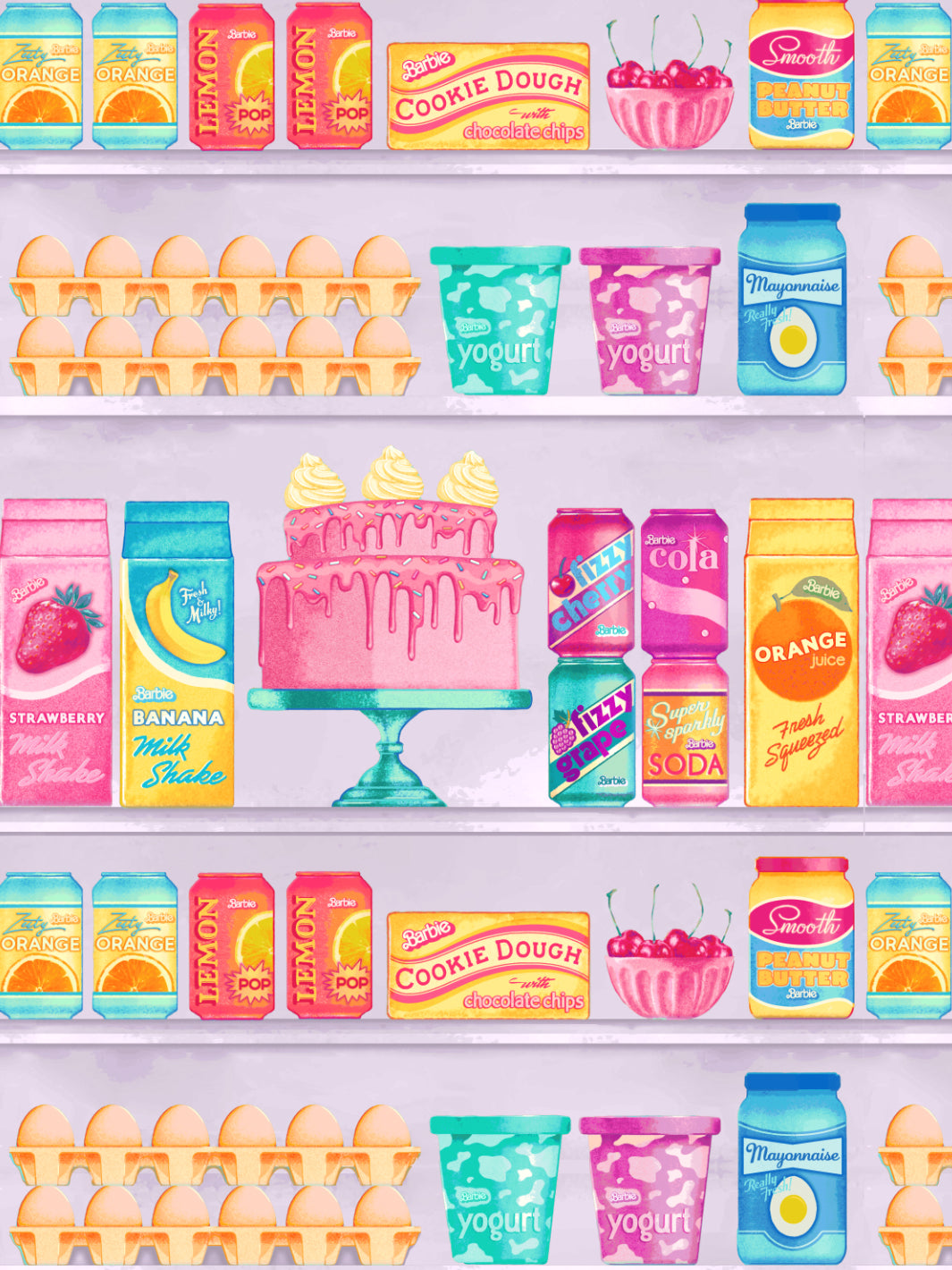 Barbie™ Pantry Wallpaper - Lavender Floral Design for Girls' Room Decor | Playful & Stylish Nursery, Bedroom, or Playroom Wall Covering