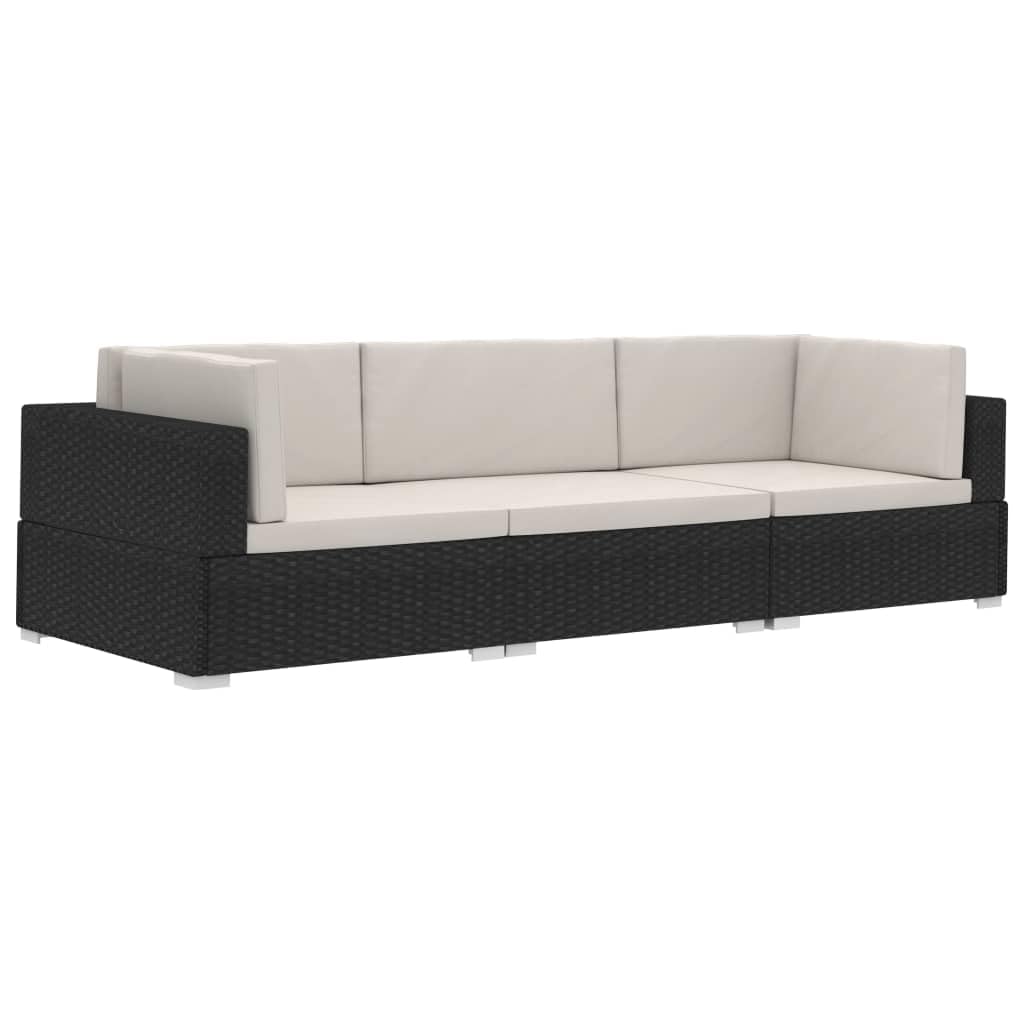 3 Piece Patio Sofa Set with Cushions - Durable Poly Rattan Outdoor Furniture in Black - Perfect for Garden, Backyard, and Poolside Relaxation