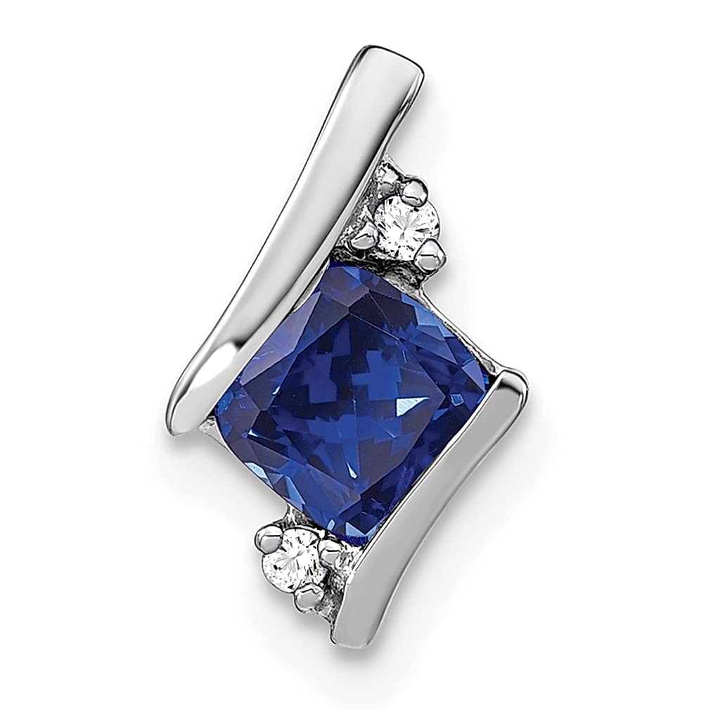 925 Sterling Silver Antique Cushion Cut Created Sapphire & Diamond Pendant Necklace - September Birthstone Jewelry for Women, Elegant Gift for Her - Perfect for Anniversaries, Birthdays & Special Occasions