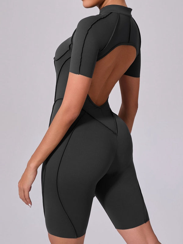 ZASUWA Women's Sexy Backless Zipper Scrunch Bum Jumpsuit - Stretchy Bodycon Romper for Clubwear, Night Out & Date Night