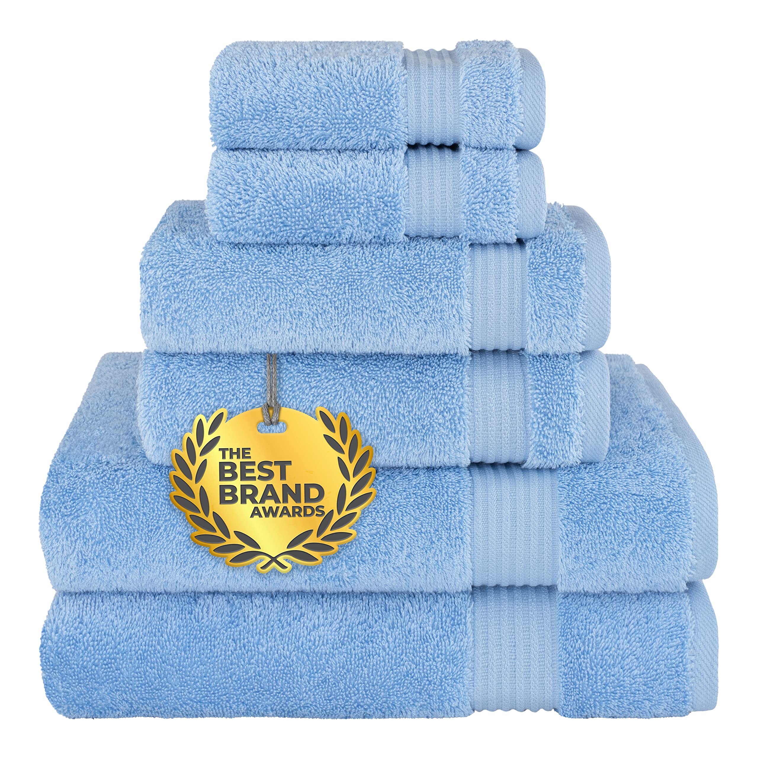 Premium 6-Piece Turkish Cotton Towel Set - 100% Soft & Absorbent Bath Towels, Hand Towels & Washcloths for Spa, Beach & Luxury Bathroom (Sky Blue)