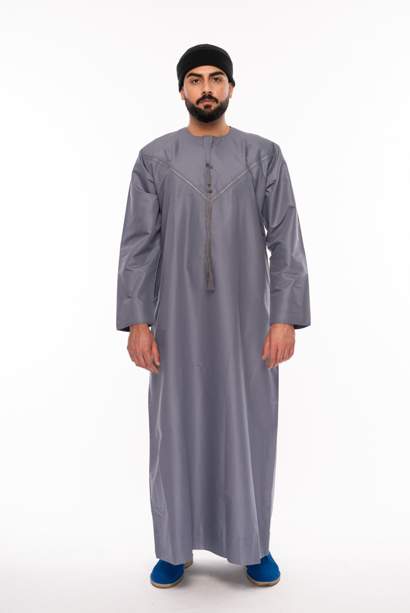Premium Grey Emirati Style Thobe for Men - Traditional Arabic Robe for Eid, Weddings & Special Occasions
