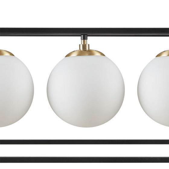 Helena Frosted Glass Globe Linear Chandelier - Modern 6-Light Pendant Lighting Fixture for Dining Room, Kitchen Island & Living Room Decor