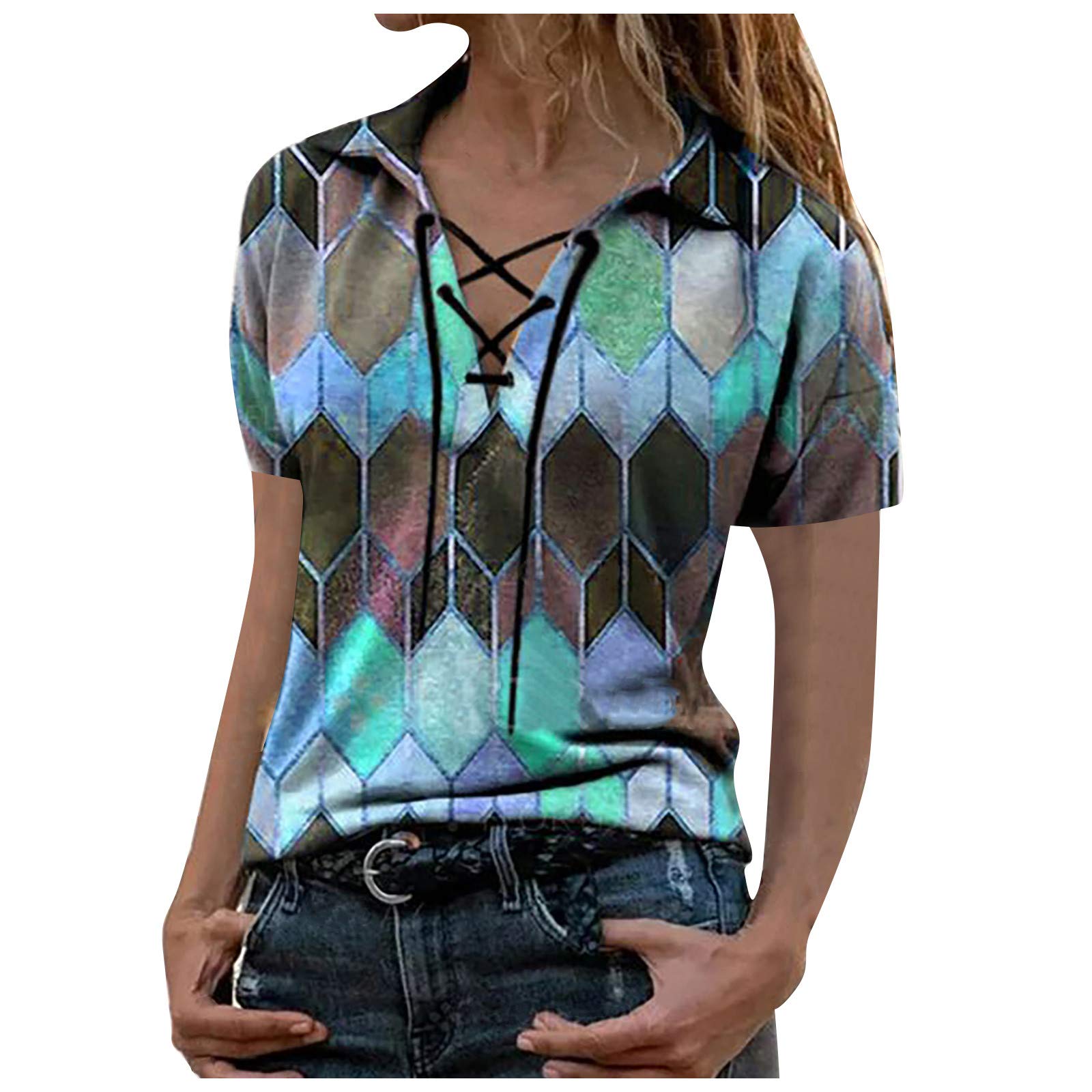 Qopobobo Women's Casual Short Sleeve Button-Up Henley T-Shirt & Blouse - Comfortable Pullover Tunics for Everyday Wear, Work, and Weekend Outings