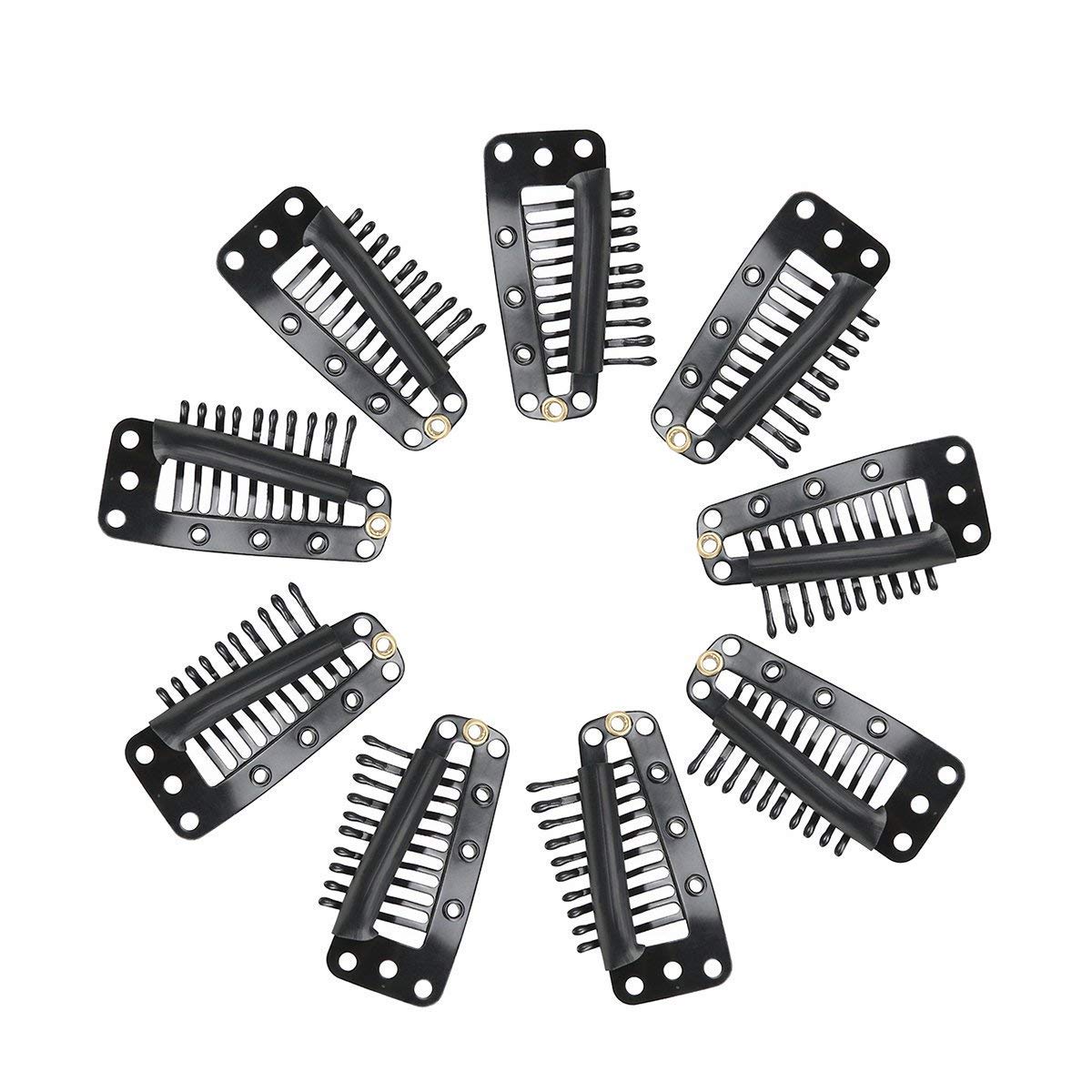 Tinksky 20pcs 10-Teeth Snap-Comb Wig Clips with Rubber for Hair Extensions (Black) - Secure Hairpieces & Weaves for Daily Styling & Cosplay