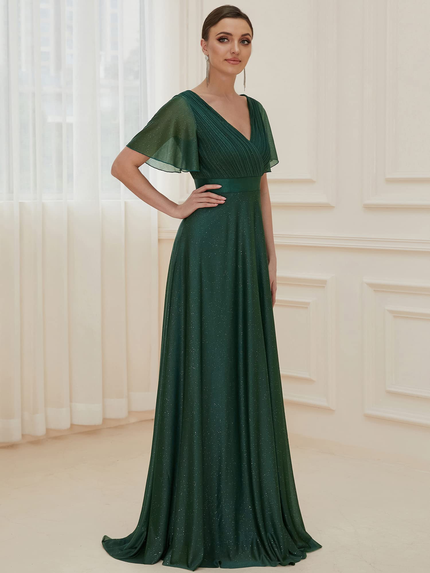 Ever-Pretty Women's V-Neck Short Sleeve A-Line Glitter Evening Dress for Prom, Party & Formal Events - Style 50159 | Elegant & Sparkling Gown for Special Occasions
