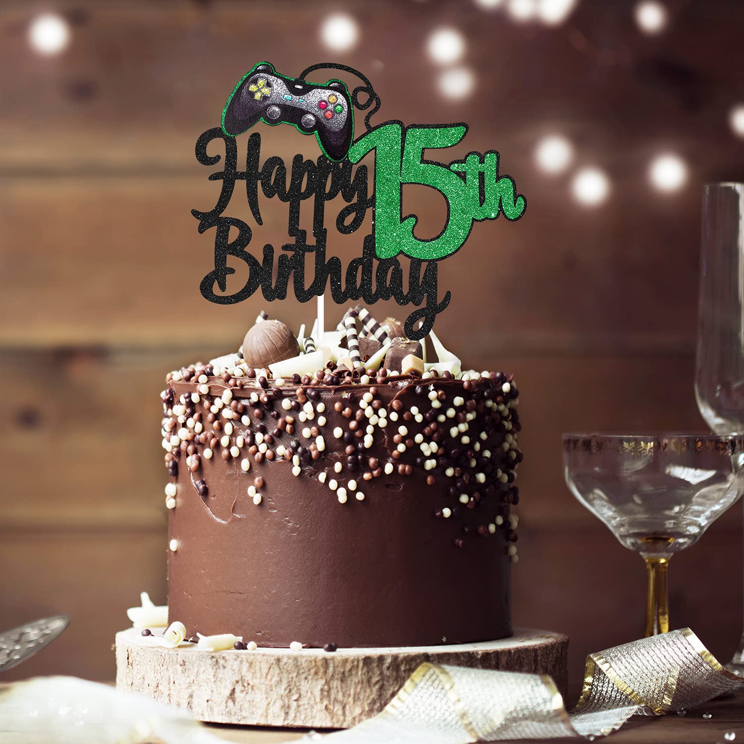 15th Birthday Cake Topper for Video Game Lovers - Game On Level Up Winner Party Decoration - Perfect for Boys' Gaming Birthday Party & Cake Decorations