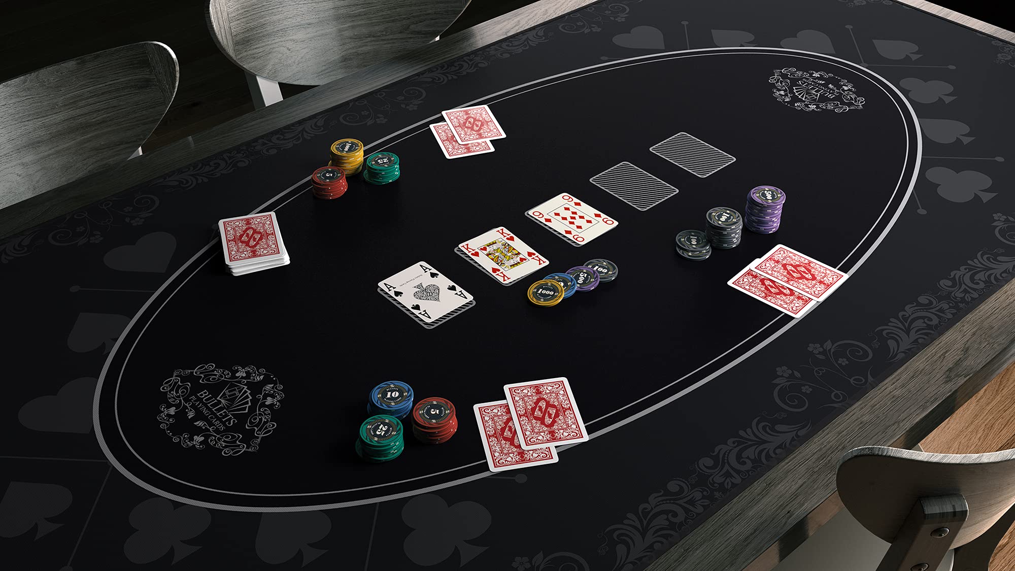 Premium Bullet Playing Cards Poker Table Mat - Durable Waterproof & Non-Slip Casino Surface with Sewn Edges - Perfect for Texas Hold'em, Blackjack & Game Nights - Includes Carrying Tube - 63