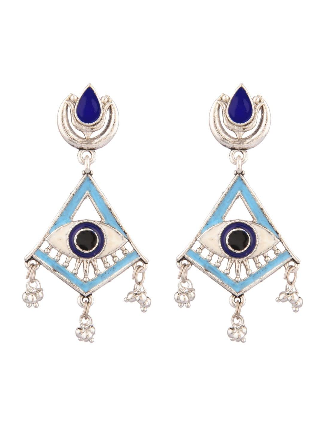 Oxidized Silver Earrings for Women - Indian Boho Vintage Crystal Dangle Statement Jewelry | Perfect for Weddings, Parties & Boho Fashion