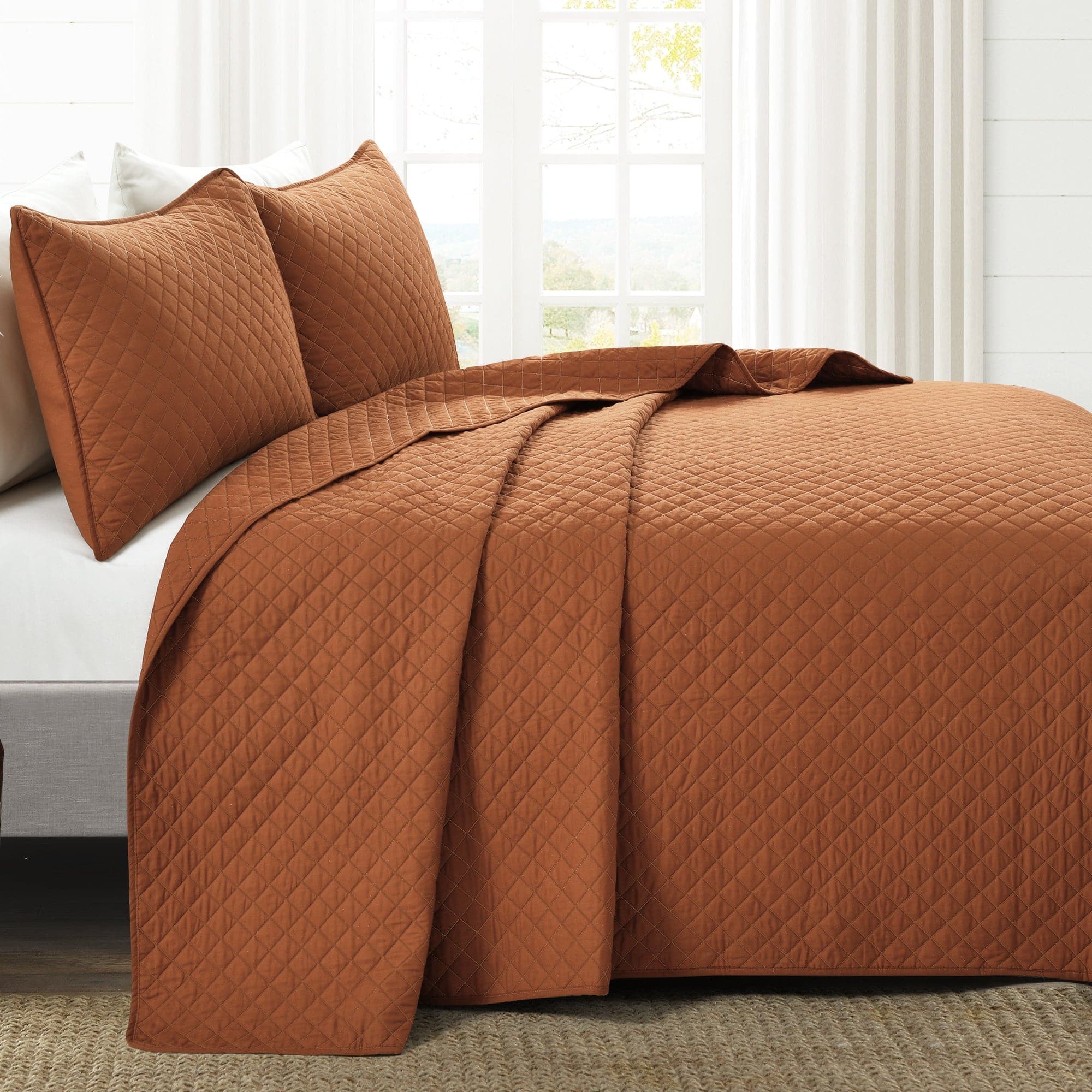 Ava Diamond Oversized Cotton Quilt Set - King Size Bedding with Soft Breathable Fabric for All Seasons | Perfect for Master Bedroom, Guest Room & Cozy Home Decor