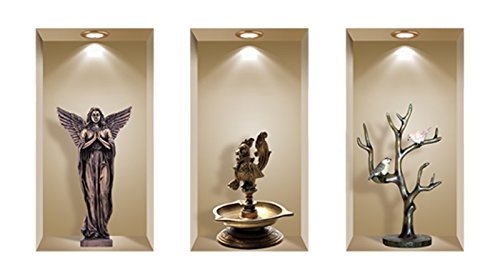 3D Art Wall Stickers Set of 3 - Removable Vinyl Tile Decals for Home Decor, Picture Mural - Perfect for Living Room, Bedroom, Nursery & Office Wall Decorations