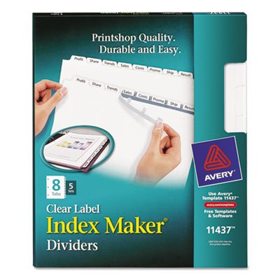 AVE11437 Index Maker Clear Label Dividers - 8-Tab Letter Size White Dividers (5 Sets) for Office Organization, Filing Systems & Document Management