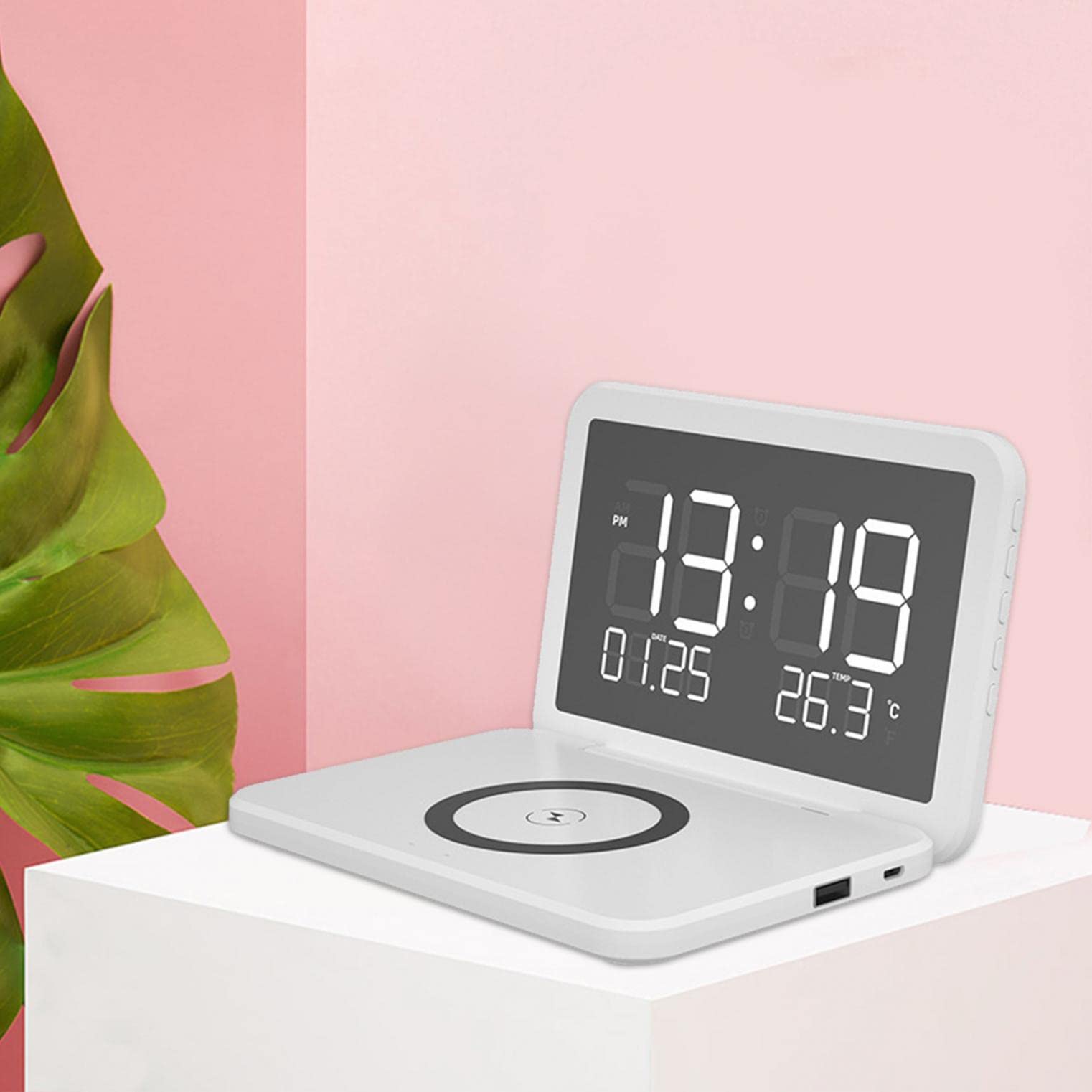 Wireless Charging Digital Alarm Clock with LED Display, USB Charger, Temperature Sensor & Adjustable Brightness - Perfect for Office, Bedroom & Nightstand (2023 Newest)
