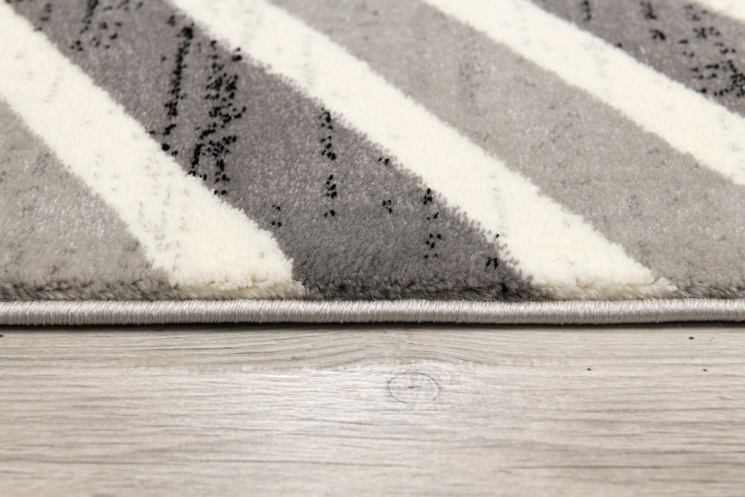 Modern Geometric Wave Grey Beige Indoor Area Rug - 8' x 10' (7'9