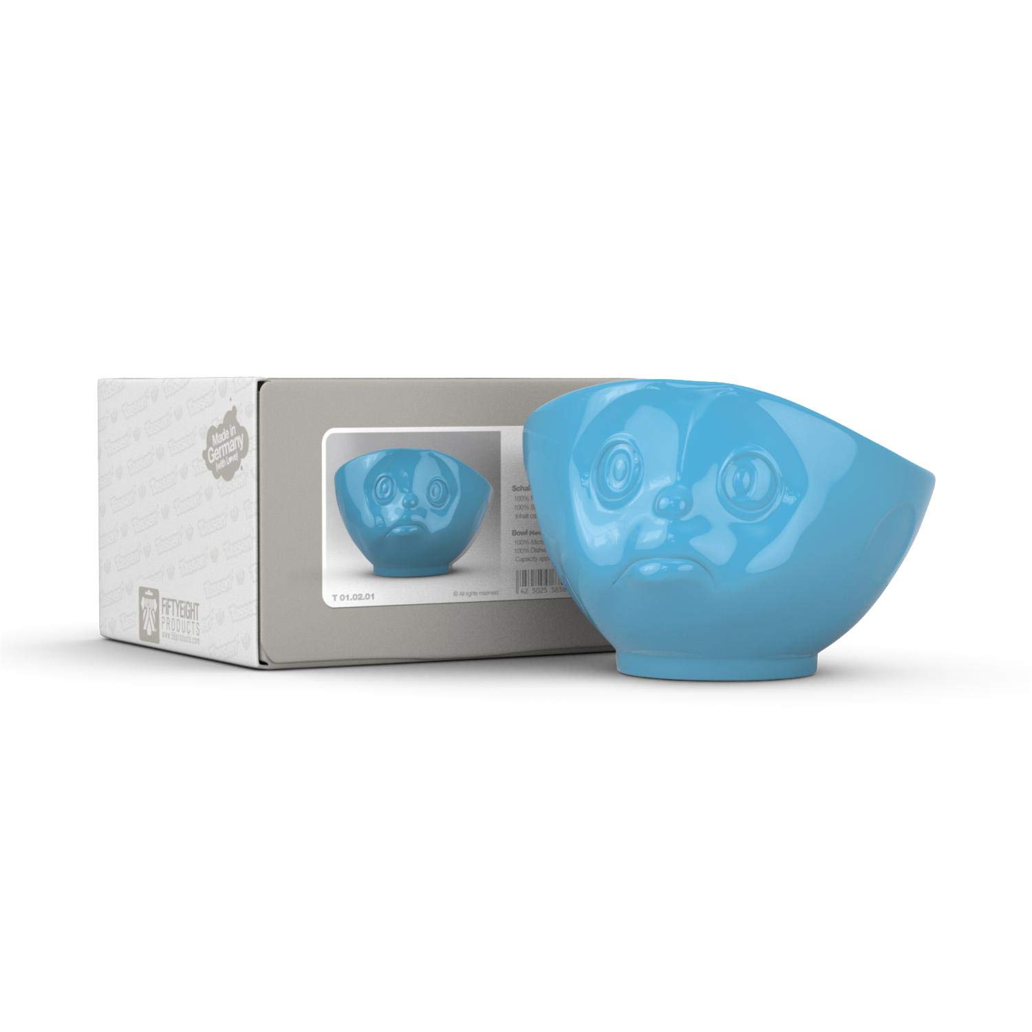 FIFTYEIGHT PRODUCTS Porcelain Cereal Bowl - 16oz Blue Sulking Face Design - Durable Soup & Dessert Dish - Perfect for Breakfast, Snacks & Home Decor (Single Bowl)
