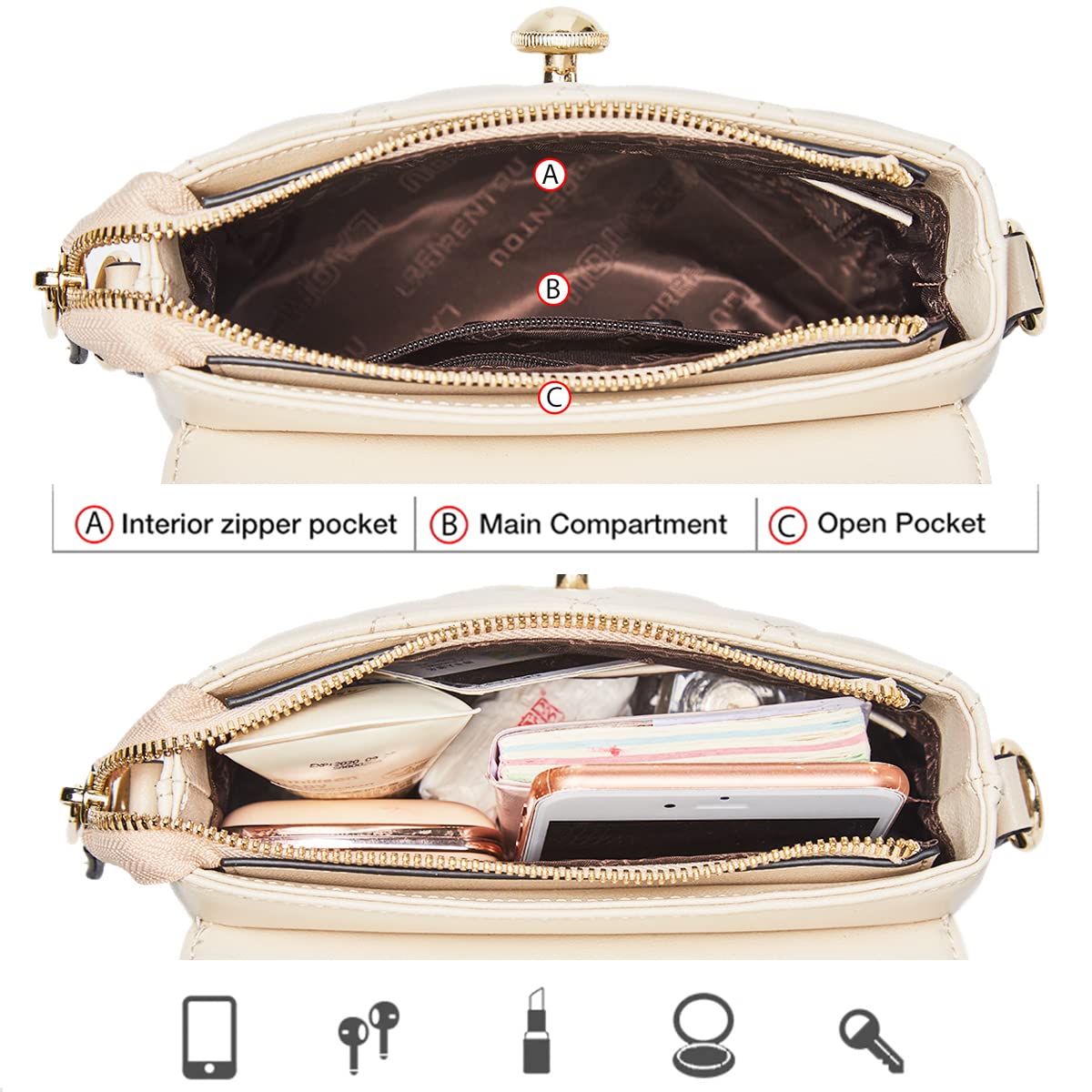 LAORENTOU Genuine Cow Leather Crossbody Bag for Women - Small Phone Purse, Mini Shoulder Bag with Adjustable Strap - Perfect for Daily Use, Travel & Shopping (Black)