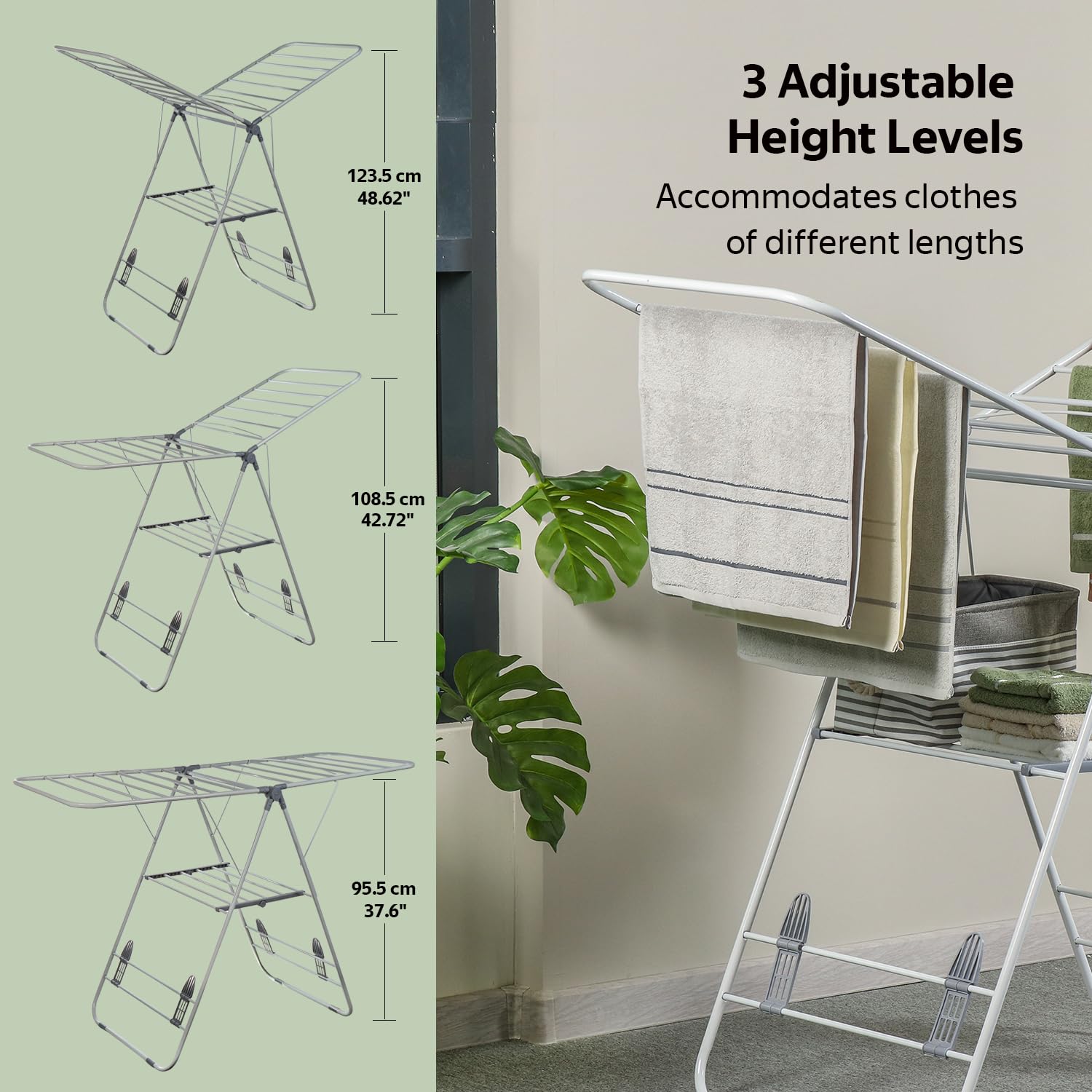 Foldable Clothes Drying Rack 18m - Space Saving Adjustable Laundry Rack for Indoor & Outdoor Use - Perfect for Bed Sheets, Towels & Clothes - White/Grey - Ideal for Apartments, Balconies & Small Spaces
