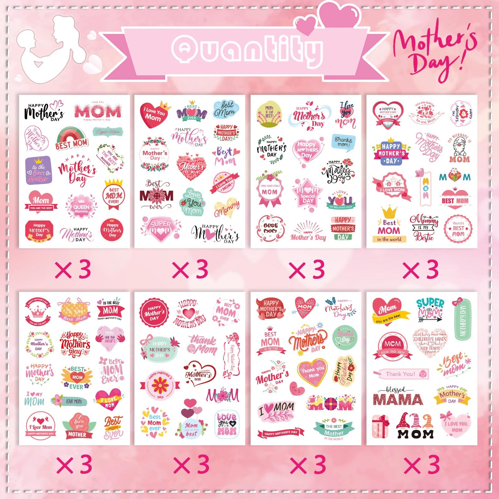321Pcs Happy Mother's Day Stickers - Cute Mom Stickers for Scrapbooking, DIY Cards, Gift Wrapping & Journaling - Perfect Mothers Day Gift Labels & Decoration
