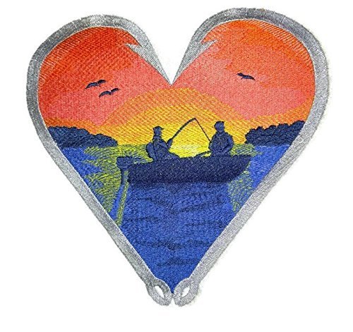 Custom Embroidered Fishing Heart Boat Iron-On/Sew Patch - 8
