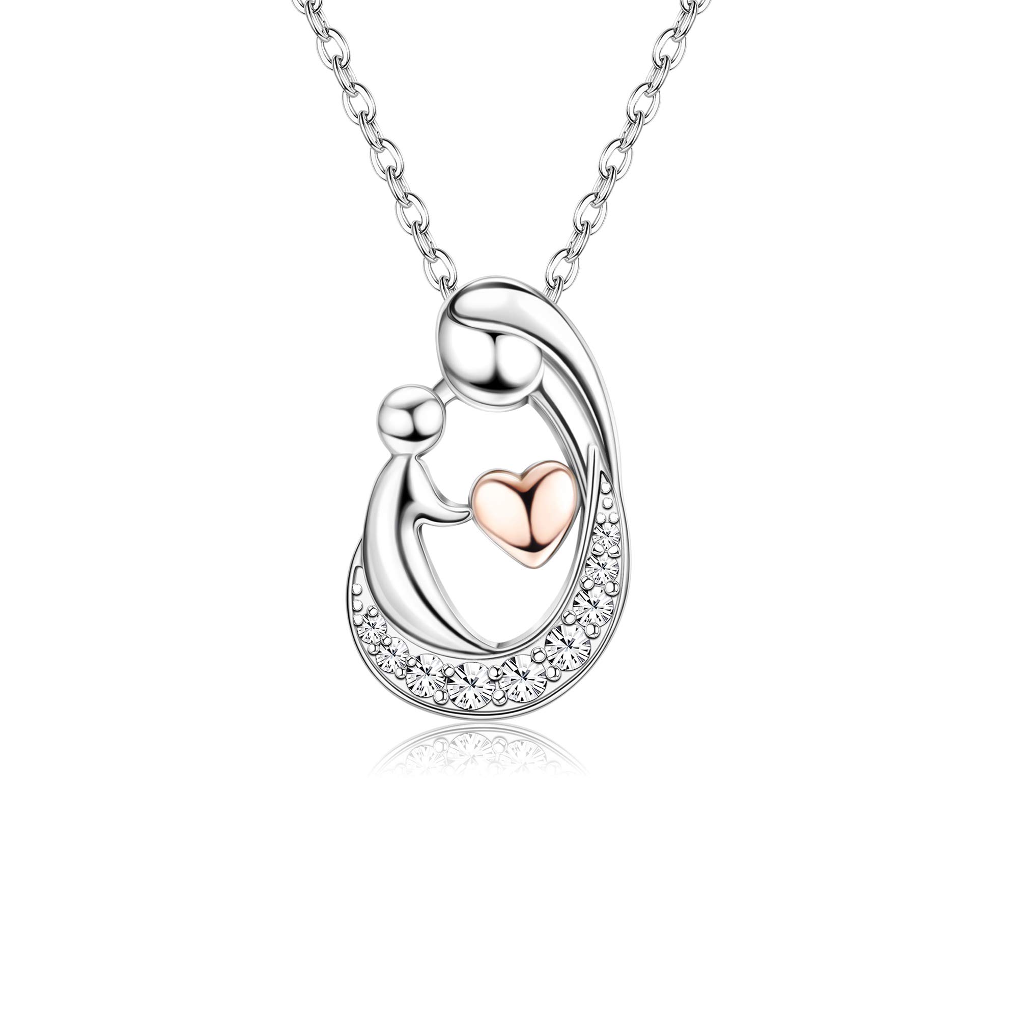 Milacolato 925 Sterling Silver Mother Pendant Necklace - 18K Gold Plated Heart Charm Jewelry for Women - Perfect Mother's Day Gift for Mom, Wife, Grandma - Birthday, Anniversary, Christmas Present