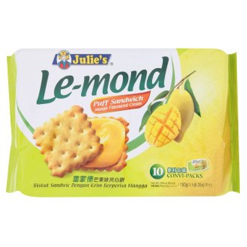 Julie's Cream Puff Sandwich - Le-mond Mango Flavor (10 Convenient Packs) | Delicious Snack for Parties, Office Treats & Dessert Lovers