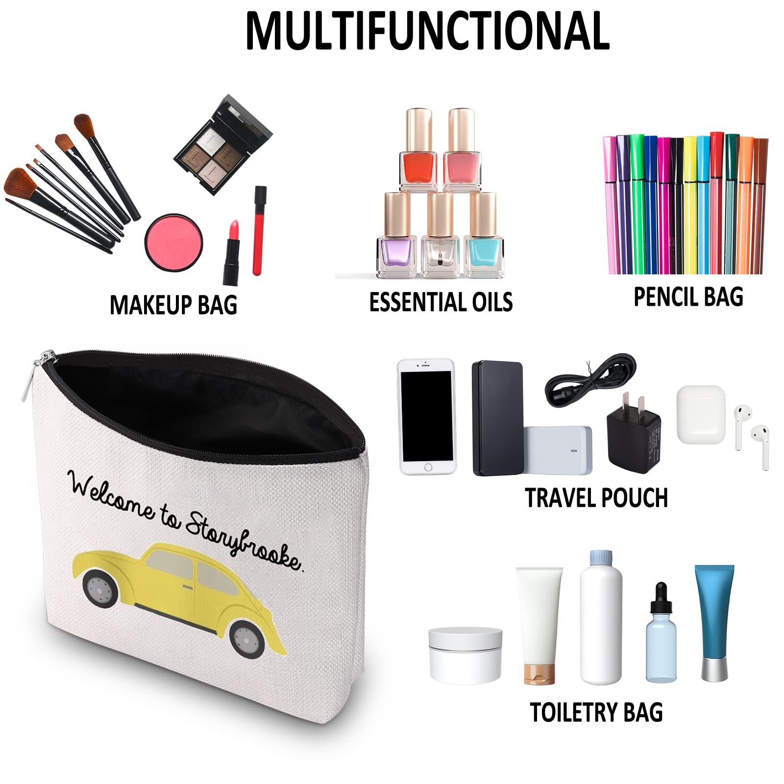 G2TUP Storybrooke Inspired Makeup Bag - TV Show Themed Cosmetic Pouch with Zipper for Fans | Perfect Gift for Welcome to Storybrooke Lovers (White) | Great for Travel, Daily Use & Cosmetics Storage