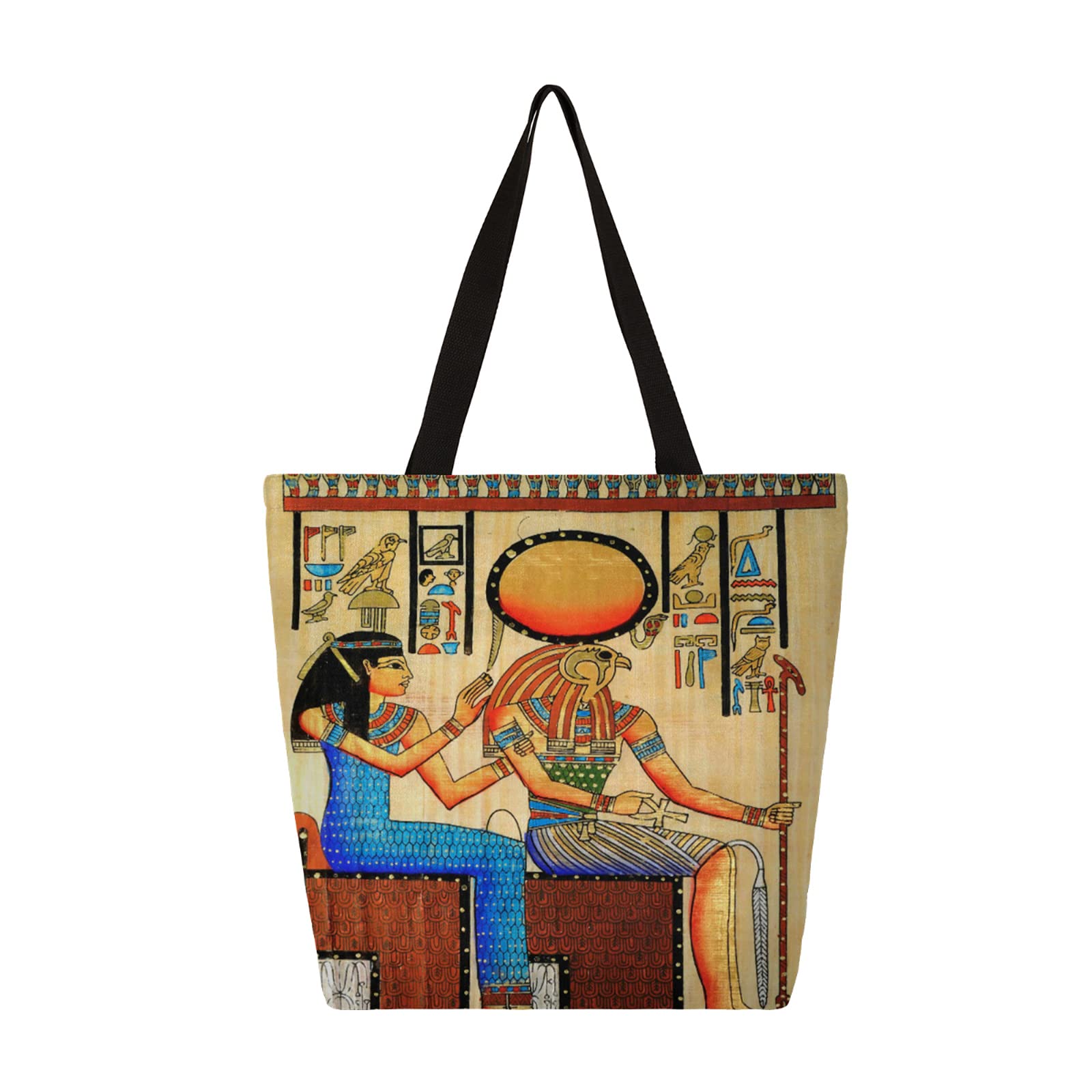 Premium Large Canvas Tote Bag with Inner Pocket - Egyptian Horus Queen Design Women's Casual Shoulder Bag | Reusable Grocery Shopping Bag for Books, Beach, Work & Gifts | Eco-Friendly Kitchen & Daily Use Handbag