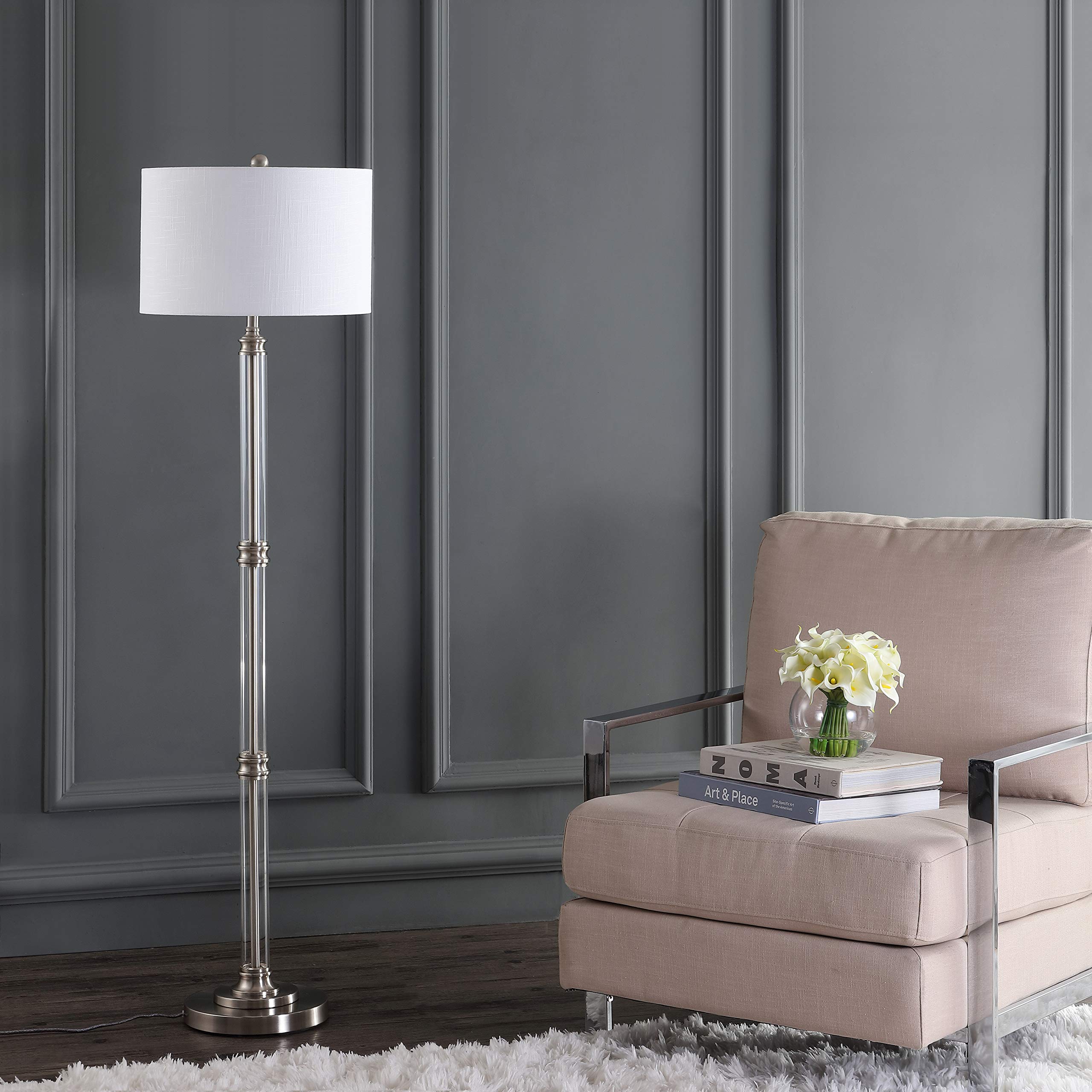 JONATHAN Y JYL3058A 60-Inch Modern Floor Lamp in Polished Nickel with Clear Glass - Contemporary Elegant Lighting for Living Room, Bedroom, Office & Hallway | Perfect for Reading Nook, Home Office & Entryway Decor
