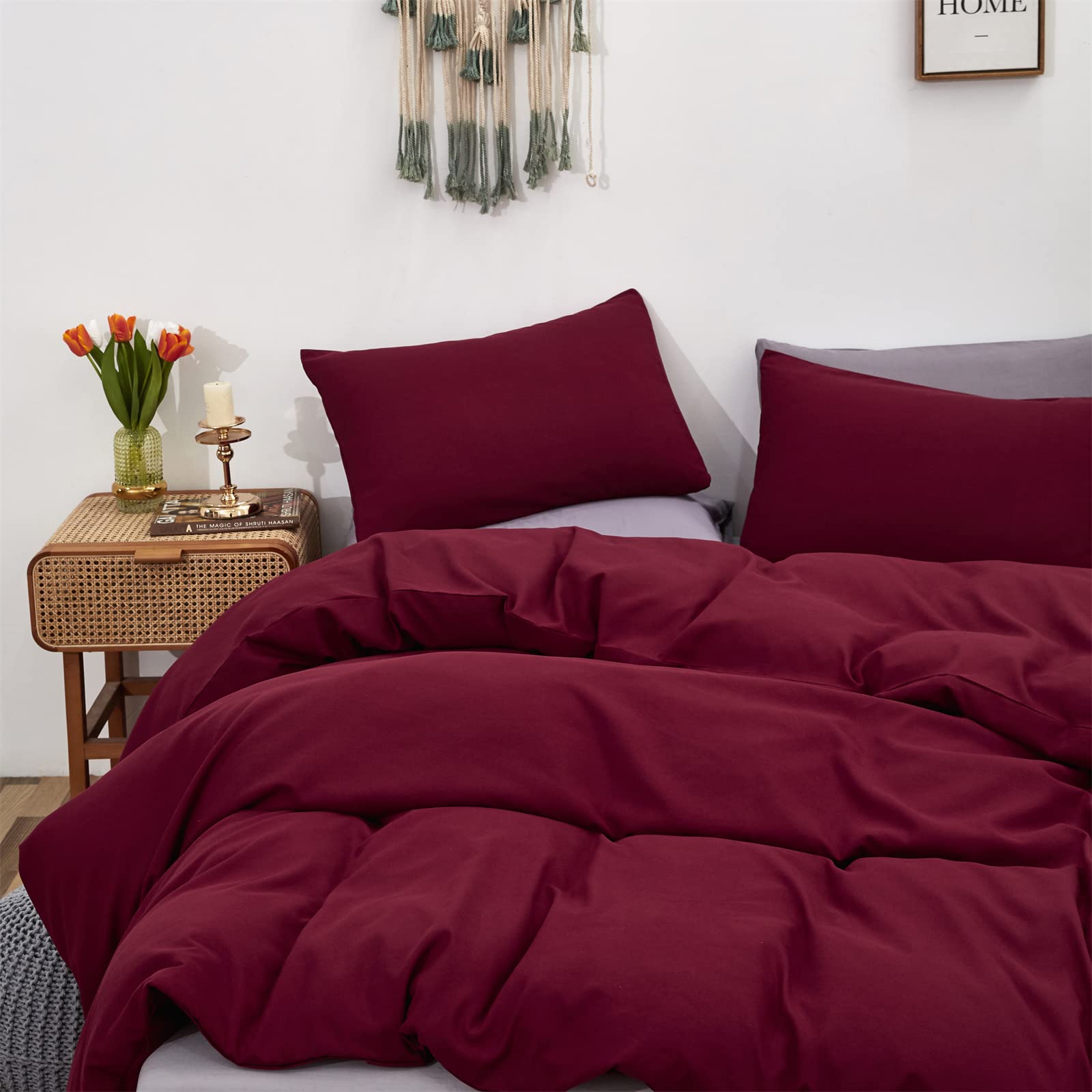 Premium Cottonight Burgundy Comforter Set - Wine Red & Claret Red Bedding - Breathable Full Size Quilt & Blanket for Men & Women - Perfect for Master Bedrooms, Guest Rooms & Cozy Winter Nights