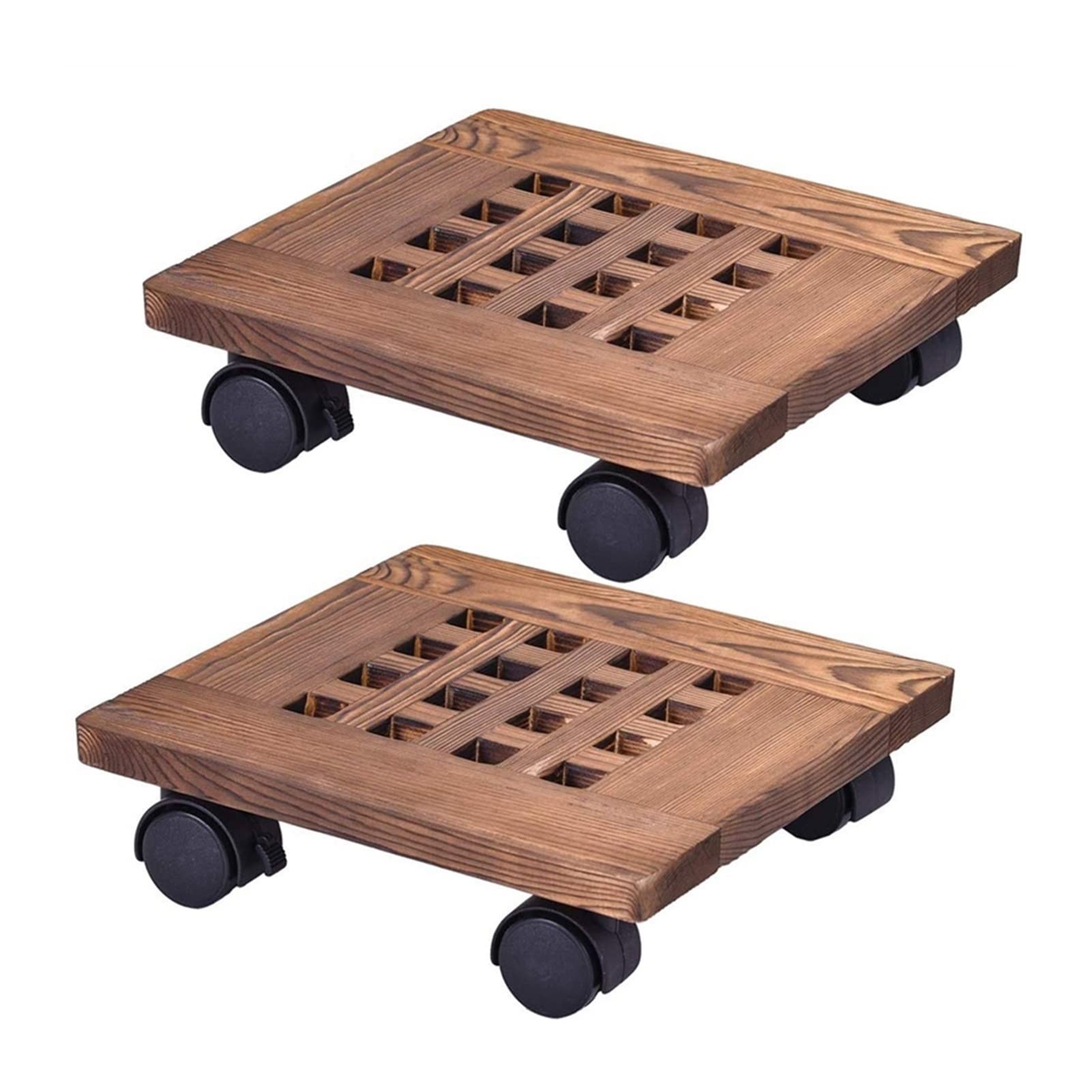 TOMYEUS 2-Pack Wooden Plant Stand with Wheels & Removable Trays - Mobile Flower Pot Holder for Indoor/Outdoor Use - Protects Floors & Surfaces - Ideal for Home, Garden, and Greenhouse Organization