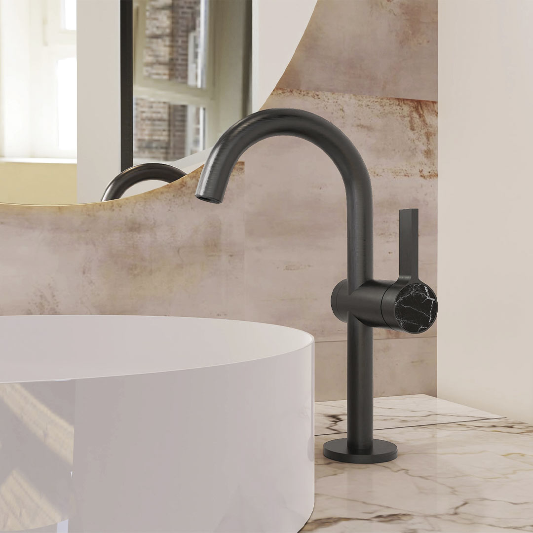 DAX Portofino Single Handle Vessel Bathroom Faucet - Gun Metal Finish (DAX 4341B GM) | Modern Sink Faucet for Bathroom Vanity, Powder Room & Guest Bath | Easy Installation & Durable Design