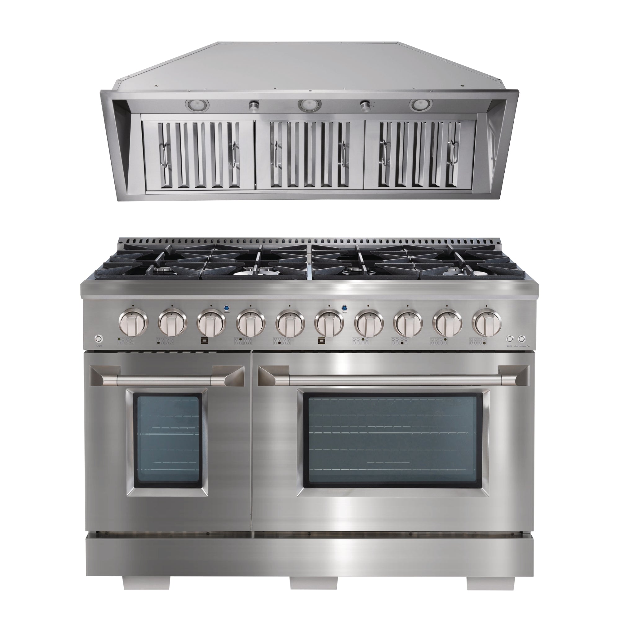 Ancona 48 Inch 2-Piece Gas Range with Convection Oven & 600 CFM Ducted Range Hood - Professional Kitchen Appliance Set for Home Chefs & Cooking Enthusiasts