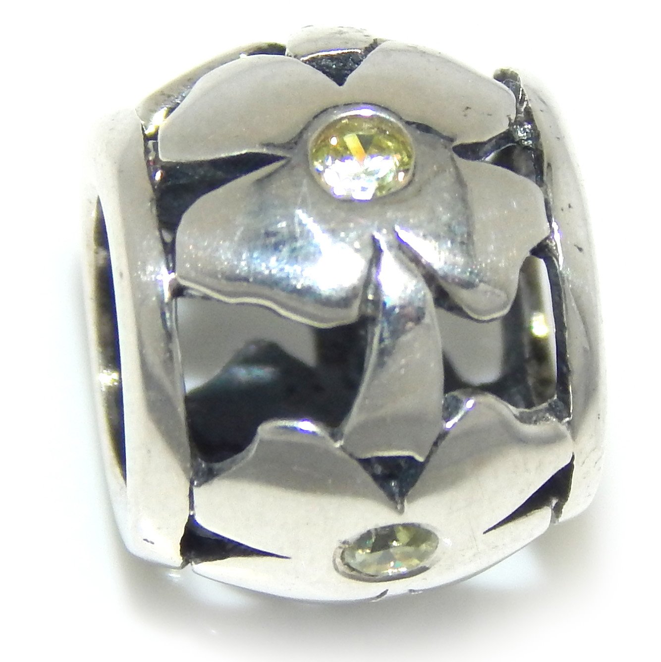 925 Sterling Silver Shamrock Charm Bead with Green Crystals for Jewelry Making
