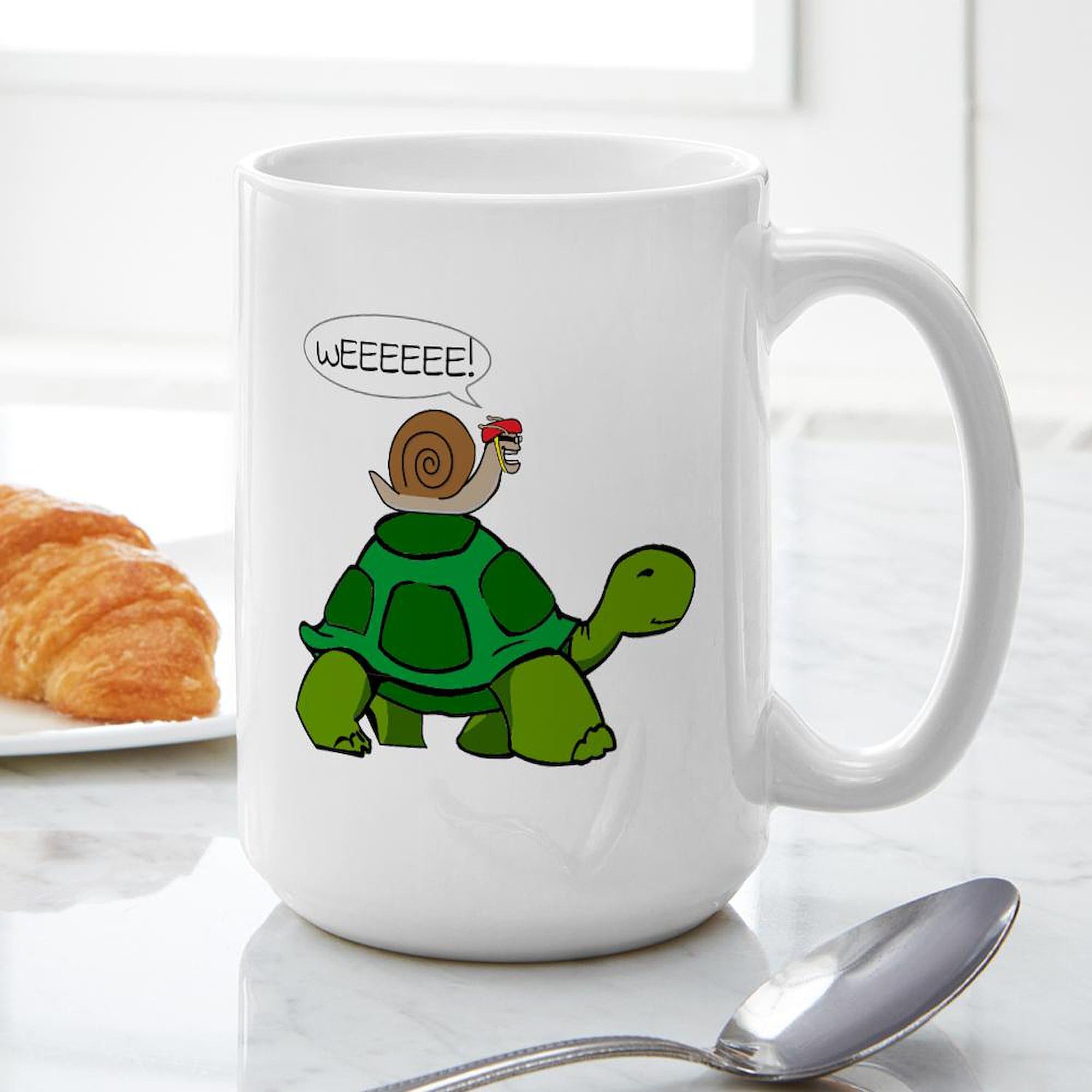 Snail Riding Turtle Ceramic Coffee Mug 15 oz (444ml) - Funny Novelty Gift for Tea & Coffee Lovers - Perfect for Office, Home Use & Gifts