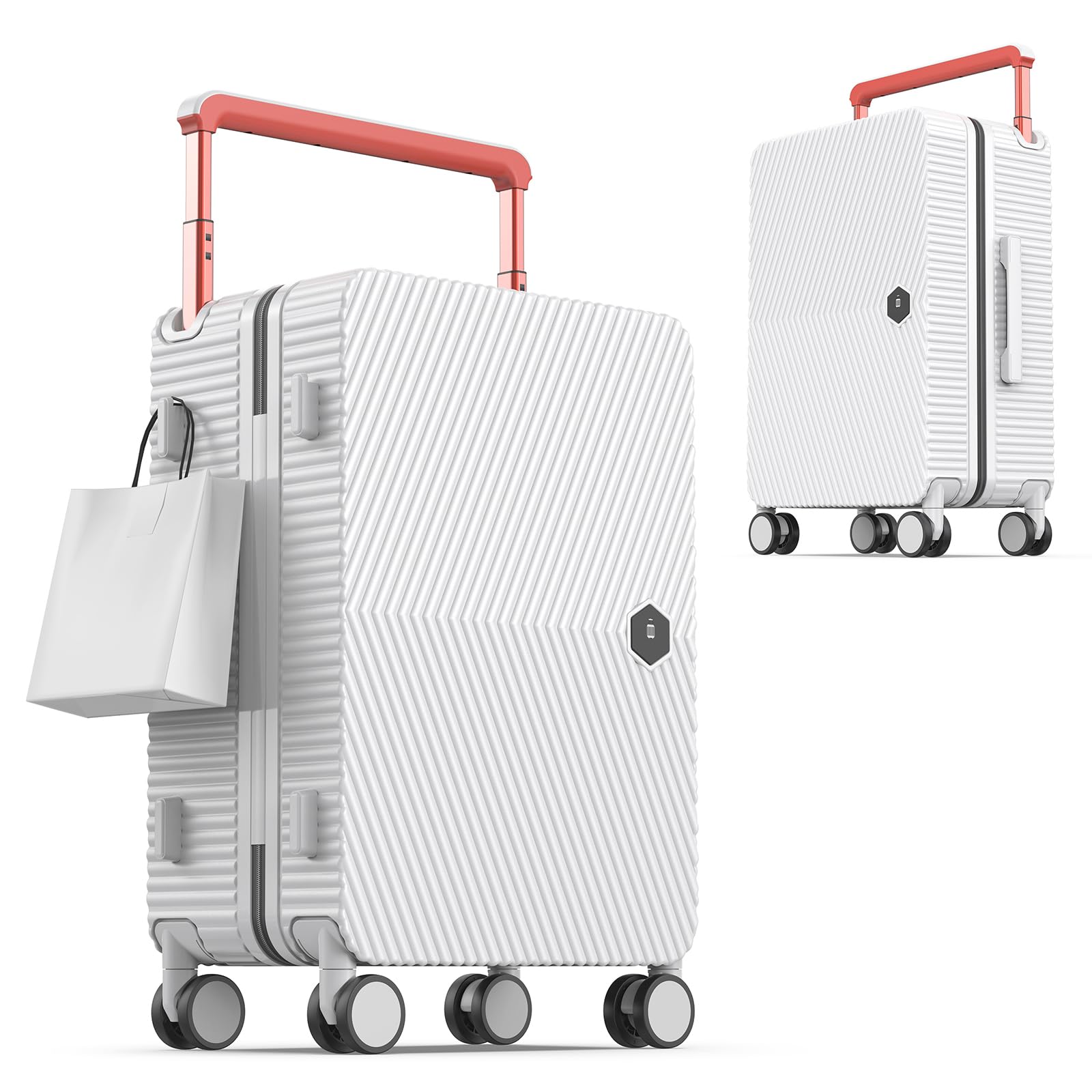 Lightweight Carry-on Luggage with PC Hard Shell, 360° Spinner Wheels & TSA Lock - White Travel Suitcase for Business Trips & Weekend Getaways