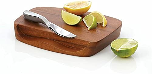 Premium Acacia Wood Bread Board with Stainless Steel Serrated Knife Set - Durable Cutting Board for Fresh Bread, Cheese & Charcuterie - Perfect for Kitchen, Dining & Entertaining - Designed by Neil Cohen