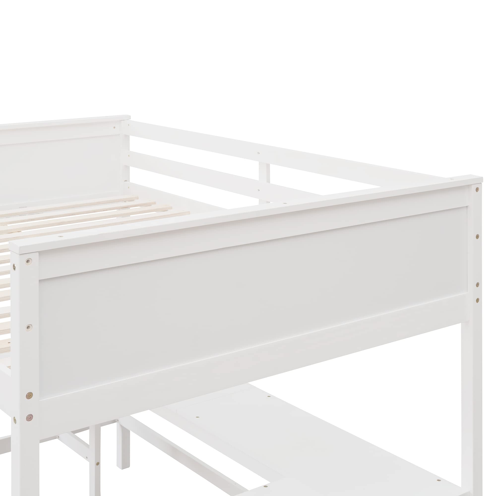 Full Size Wooden Loft Bed with Built-in Desk, Shelves & Storage - Space Saving Furniture for Kids, Teens & Adults (White) - Perfect for Small Bedrooms, Dorms & Studio Apartments