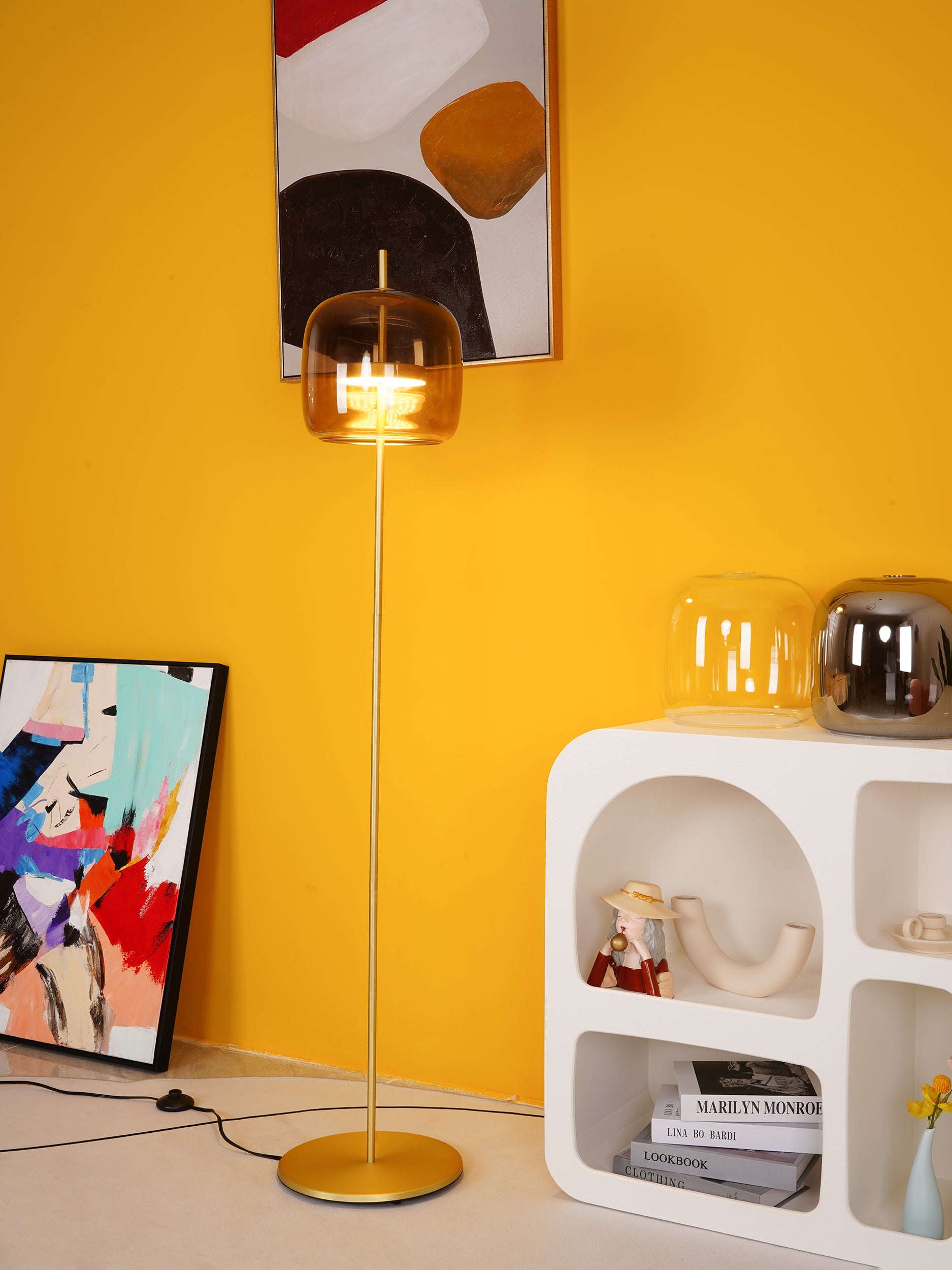 Modern Melon Glass Floor Lamp - Elegant Home Decor Lighting for Living Room, Bedroom, or Office - Soft Ambient Light for Relaxation & Reading